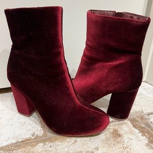 Maroon velvet ankle booties size 7